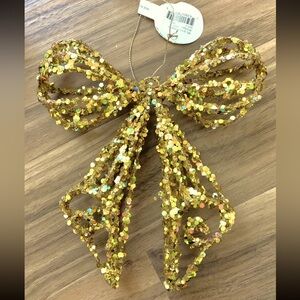 Set of 4 Regency International Metal Glitter Christmas Bow Ornaments 7" New